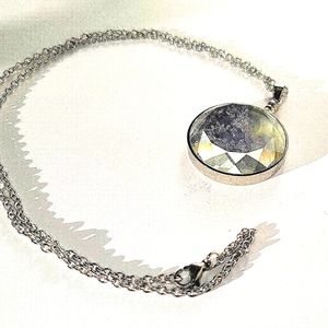 NEW! Tanzanite Gemstone Chips in Glass Pendant/Necklace, Stainless Steel 20 in.